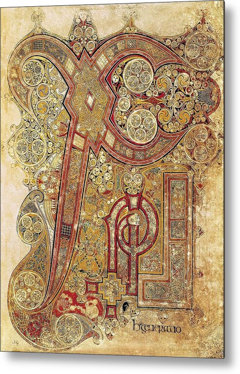 Vertical Metal Print featuring the photograph Book Of Kells. 8th-9th C. Chapter by Everett