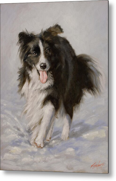 Border Collie Metal Print featuring the painting Border Collie portrait I by John Silver