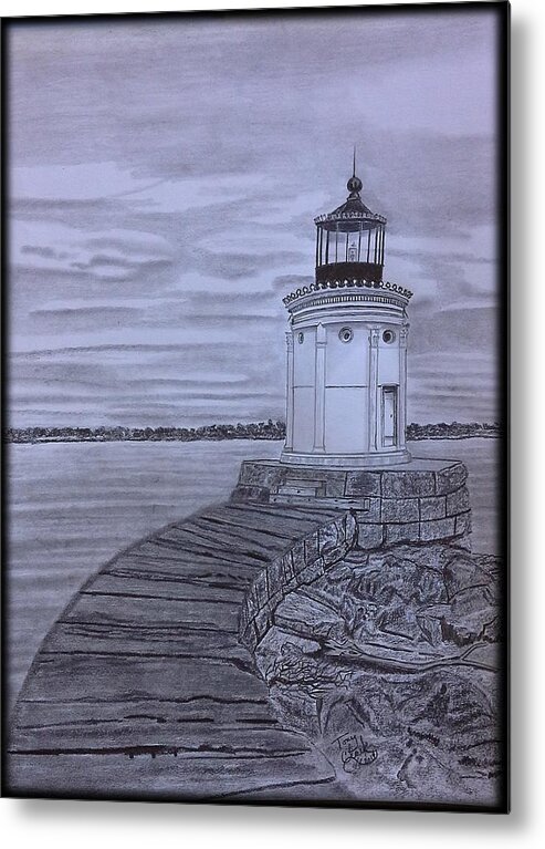 Lighthouses Metal Print featuring the drawing Breakwater Bug lighthouse by Tony Clark
