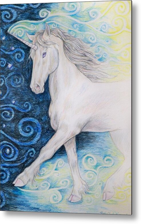 Unicorns Metal Print featuring the drawing Bringer of the Dawn by Beth Clark-McDonal