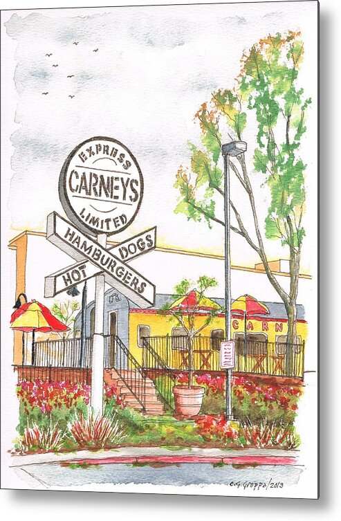 Carneys Metal Print featuring the painting Carneys Hamburgers and Hot Dogs in Studio City, California by Carlos G Groppa