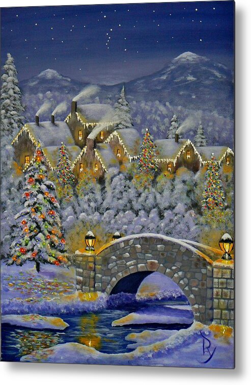 Christmas Metal Print featuring the painting Christmas Village by Ray Nutaitis
