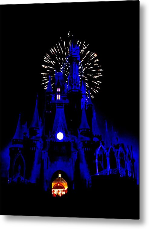 Disney Metal Print featuring the photograph Cinderella Castle Fireworks by Benjamin Yeager