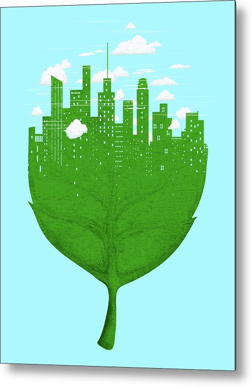 Advancement Metal Print featuring the photograph City Skyline On Green Leaf by Ikon Ikon Images