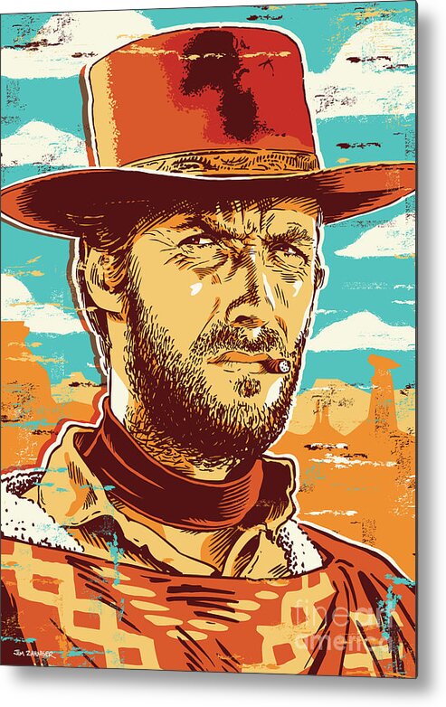 Illustration Metal Print featuring the digital art Clint Eastwood Pop Art by Jim Zahniser