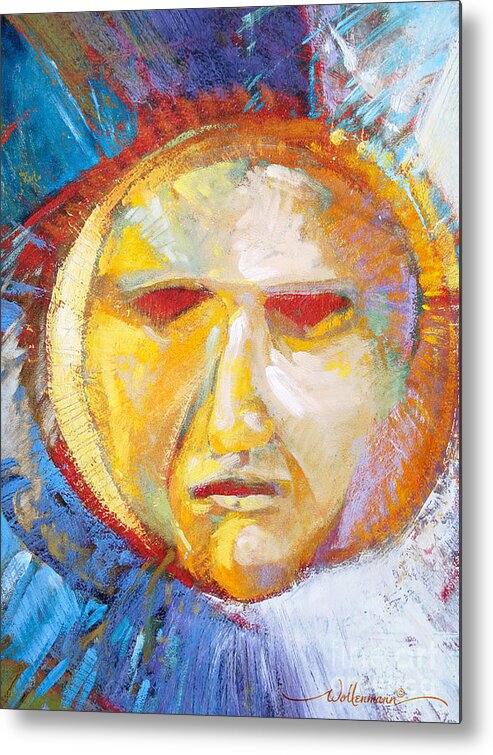 Mask Metal Print featuring the painting Contemplating the Sun by Randy Wollenmann