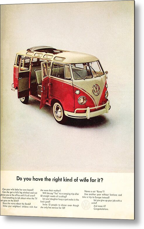 Volkswagen Van Metal Print featuring the digital art Do you have the right kind of wife for it by Georgia Fowler