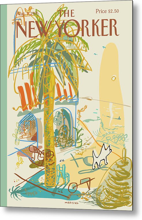 Summer Metal Print featuring the painting Dog Walking Under A Palm Tree by Javier Mariscal
