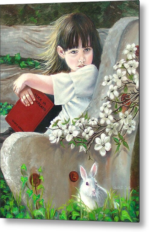 Alice In Wonderland Metal Print featuring the painting Donna Renee Mc Cann as ALICE by JoAnne Castelli-Castor