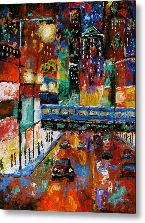 Chicago Art Metal Print featuring the painting Downtown Friday Night by J Loren Reedy