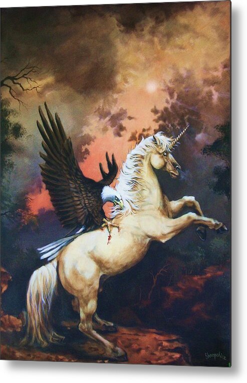 Eagle Metal Print featuring the painting Eagle and the Unicorn by Tom Shropshire