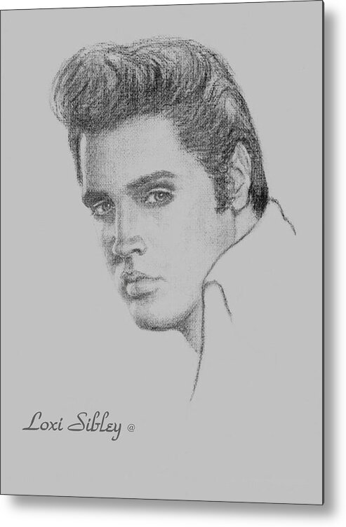 Elvis Metal Print featuring the drawing Elvis in Charcoal by Loxi Sibley
