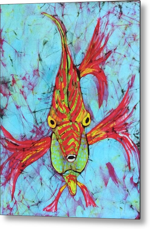 Fine Art Batik. Original Textile Metal Print featuring the tapestry - textile Fantasy Fish by Kay Shaffer