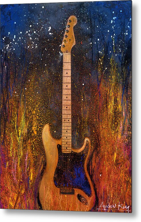Guitar Metal Print featuring the painting Fender On Fire by Andrew King