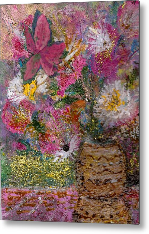 Acylics Metal Print featuring the painting Floral Rhapsody Collage by Anne-Elizabeth Whiteway