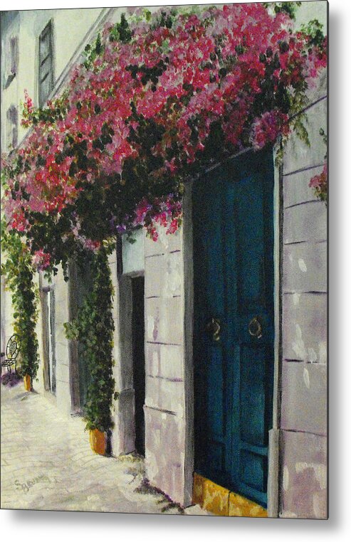 Flowers Metal Print featuring the painting Flowers Over Doorway by Susan Bruner