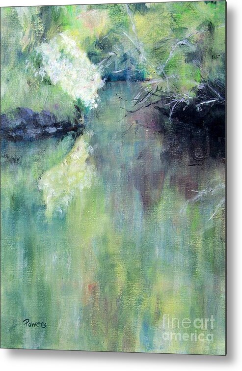 Landscape Of A Creek In Florida With Reflections In The Water Metal Print featuring the painting Gamble Creek by Mary Lynne Powers