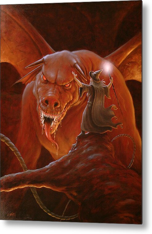 Paintings Metal Print featuring the painting Gandalf fighting the Balrog by John Silver