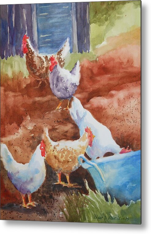 Chickens Metal Print featuring the painting Get in Line by Barbara Parisien
