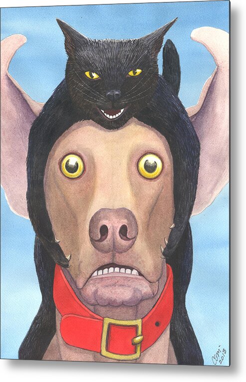 Cat Metal Print featuring the painting Giddyup Pink Dog by Catherine G McElroy