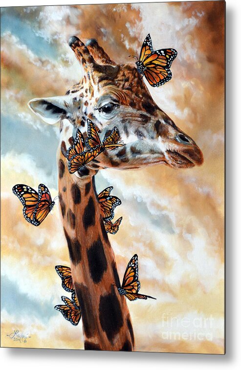 Giraffe Metal Print featuring the painting Fleeting by Lachri