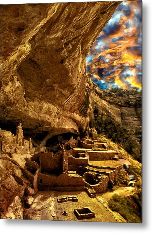 Mesa Verde Metal Print featuring the painting Golden Sunset at Mesa Verde by Dominic Piperata