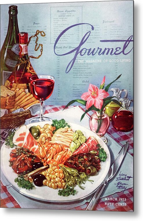 Food Metal Print featuring the photograph Gourmet Cover Illustration Of A Plate Of Antipasto by Henry Stahlhut
