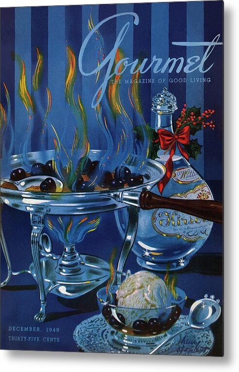 Food Metal Print featuring the photograph Gourmet Cover Of Cherry Flambe by Henry Stahlhut