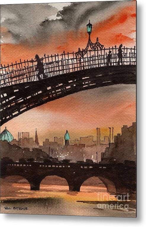 Val Byrne Metal Print featuring the painting F 763 Ha Penny Bridge Dublin 1 by Val Byrne
