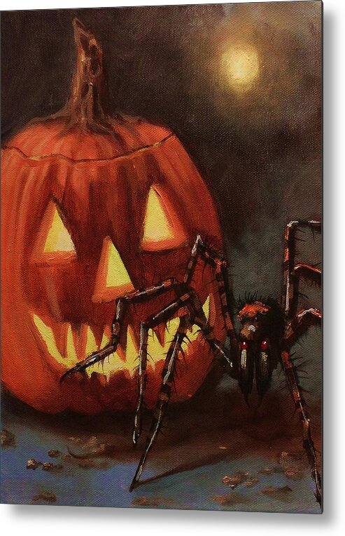 Halloween Metal Print featuring the painting Halloween Spider by Tom Shropshire
