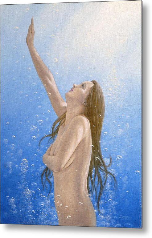 Mermaid Metal Print featuring the painting Into the light by John Silver