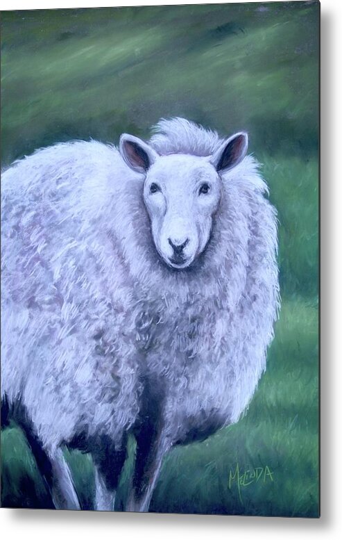 Irish Sheep Metal Print featuring the painting Irish sheep portrait by Melinda Saminski