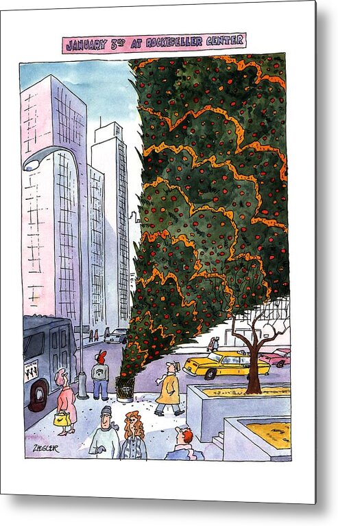 January 3rd At Rockefeller Center
Title: January 3rd At Rockefeller Center. Full-page Color Cartoon Showing The Giant Christmas Tree At Rockefeller Center Turned Upside Down In A Trash Can. Holidays Metal Print featuring the drawing January 3rd At Rockefeller Center by Jack Ziegler