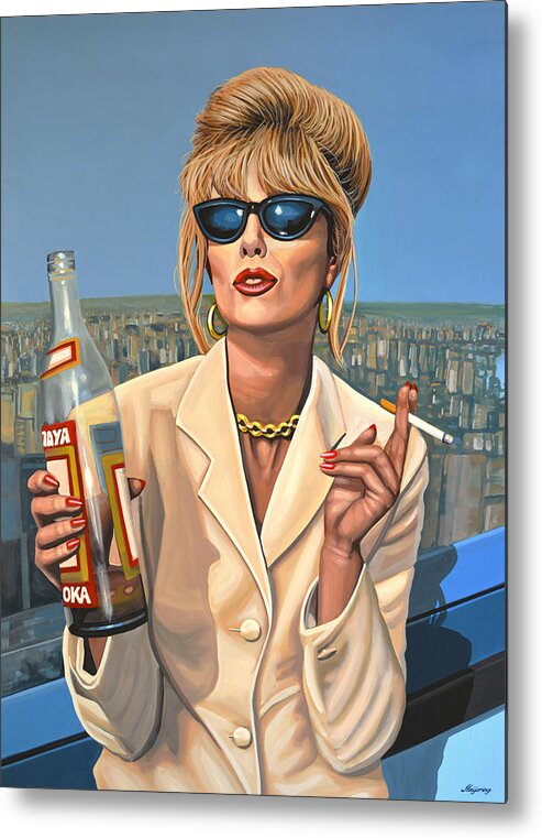 Joanna Lumley Metal Print featuring the painting Joanna Lumley as Patsy Stone by Paul Meijering