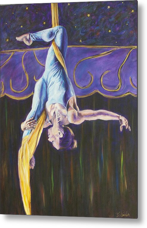 Acrobat Metal Print featuring the painting Katie on the Silks by Bonnie Peacher