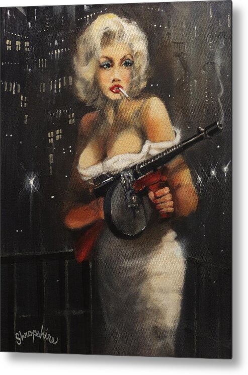 Bootleggers Metal Print featuring the painting Machine Gun Madam by Tom Shropshire
