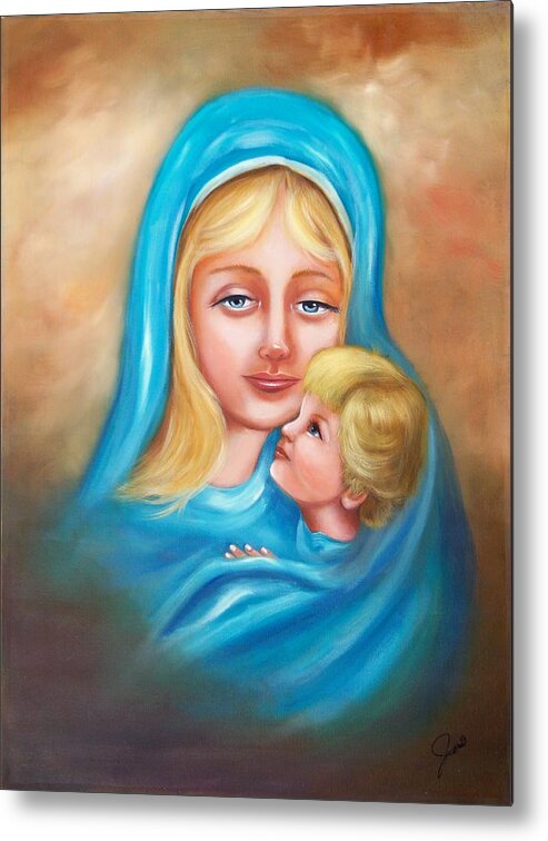 Christmas Metal Print featuring the painting Madonna and Child by Joni McPherson