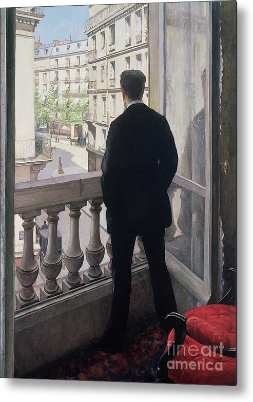 Watching Woman Crossing Street Metal Print featuring the painting Man at the Window by Gustave Caillebotte
