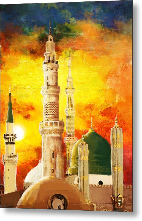 Caligraphy Metal Print featuring the painting Masjid e nabwi by Catf