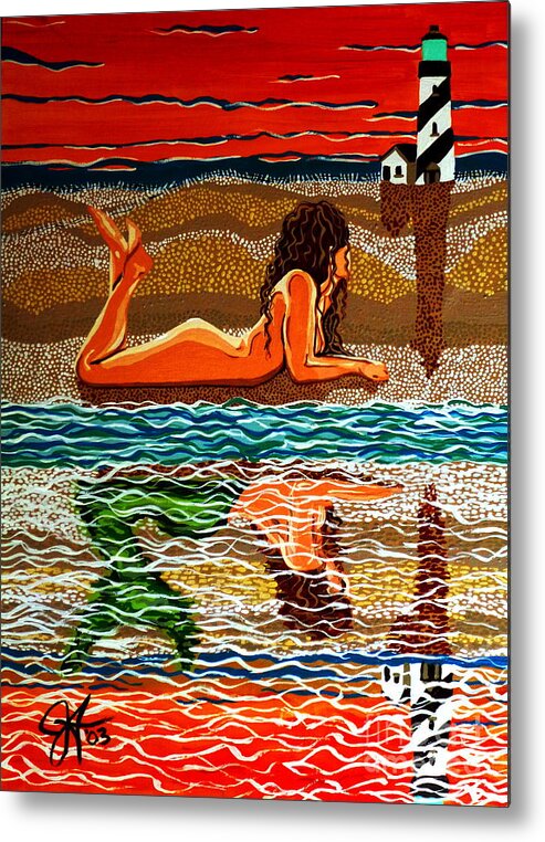 Nude Metal Print featuring the painting Mermaid Day Dreaming by Jackie Carpenter