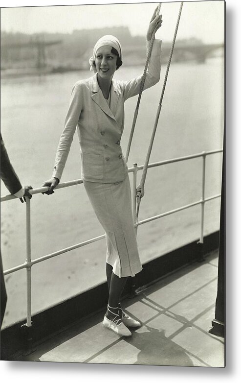 Fashion Metal Print featuring the photograph Model Wearing Yachting Suit By Jane Regny by George Hoyningen-Huene