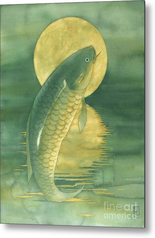 Watercolor Metal Print featuring the painting Moon Koi by Robert Hooper