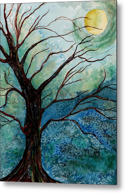 Landscape Metal Print featuring the painting Moonrise In The Wild Night by Brenda Owen