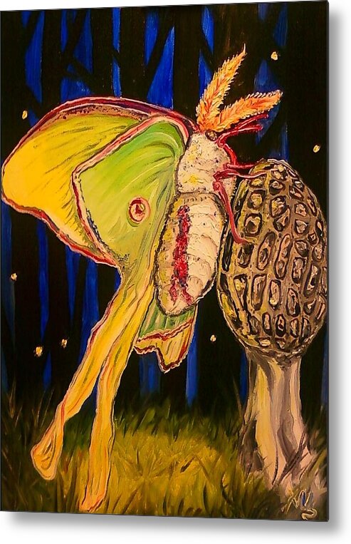 Luna Moth Metal Print featuring the painting Morel and Luna by Alexandria Weaselwise Busen
