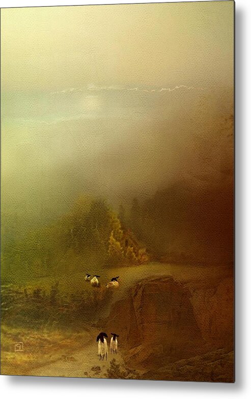 Morning Fog Sheep Metal Print featuring the painting Morning Fog Sheep by Jean Moore