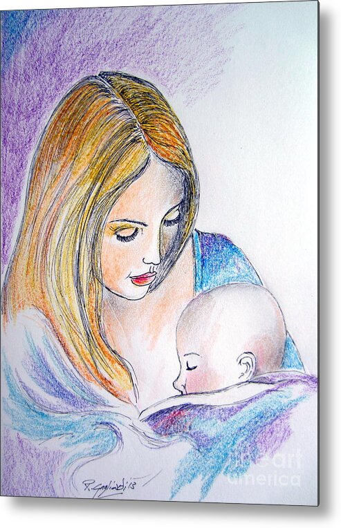 Mother And Child Metal Print featuring the painting Mother and child by Roberto Gagliardi