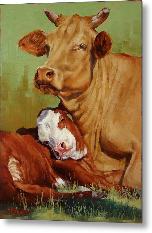 Cows Metal Print featuring the painting Motherly Love by Margaret Stockdale