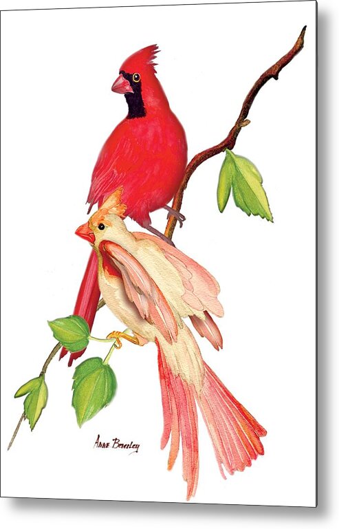 Albino Cardinal Metal Print featuring the painting Mr. and Mrs. Cardinal by Anne Beverley-Stamps