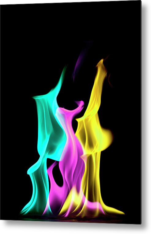 In A Row Metal Print featuring the photograph Multi Colored Flames by Pm Images