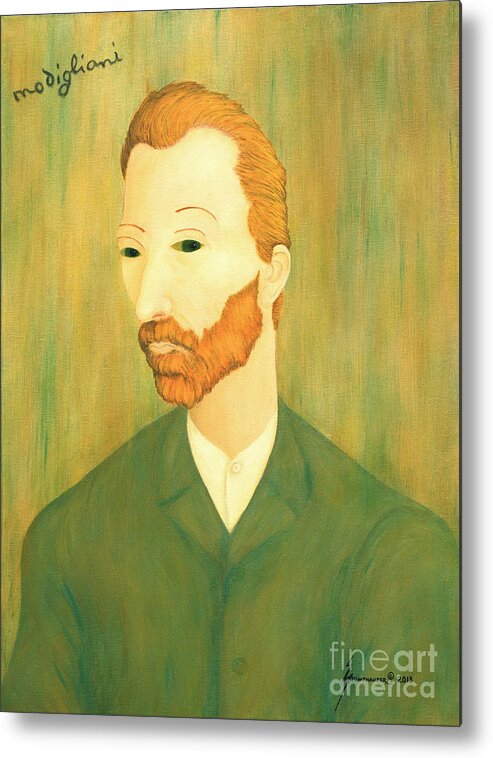 Van Gogh Metal Print featuring the painting My Modigliani Style Vincent Van Gogh by Jerome Stumphauzer